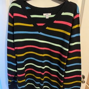 Croft & Barrow V-Neck Sweater with Multicolor Stripes